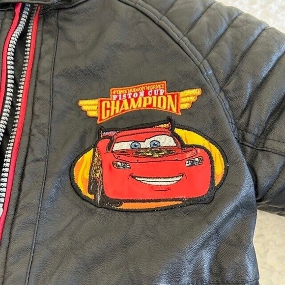 Disney Cars Lightning McQueen Faux Leather Racing Jacket  Sz 5/6 Race Car Driver - Picture 7 of 12